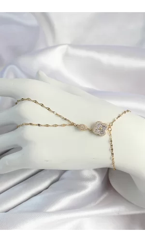 316L Çelik Gold Renk Zincirli Yonca Figürlü Zirkon Taşlı Şahmeran