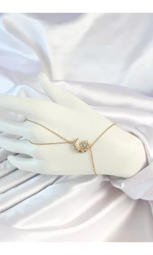 316L Çelik Gold Renk Zincirli Zirkon Taşlı Ay Figürlü Şahmeran