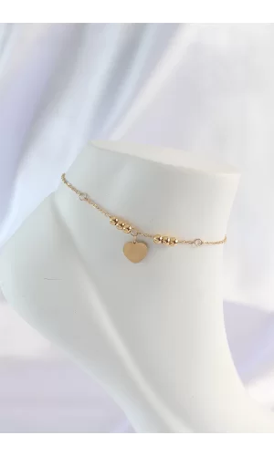 316L Çelik Gold Renk Zirkon Taş Detay Kalpli Halhal