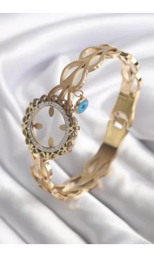 316L Çelik Gold Renk Zirkon Taş Sonsuzluk Detay Çeyrek Altın Takılabilir Kadın Kelepçe