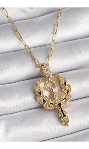 316L Çelik Gold Renk Zirkon Taşlı Anka Kuşu Model Kadın Kolye