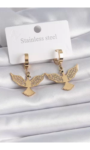 316L Çelik Gold Renk Zirkon Taşlı Anka Kuşu Model Kadın Küpe