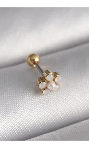 316L Çelik Gold Renk Zirkon Taşlı Çiçek Model Tragus Piercing