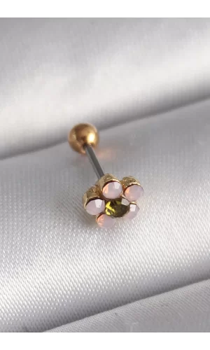 316L Çelik Gold Renk Zirkon Taşlı Çiçek Tragus Piercing