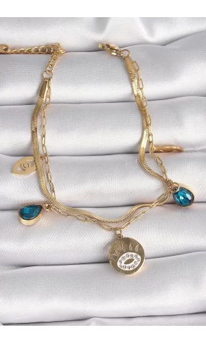 316L Çelik Gold Renk Zirkon Taşlı Göz İşleme Figür Kadın Bileklik