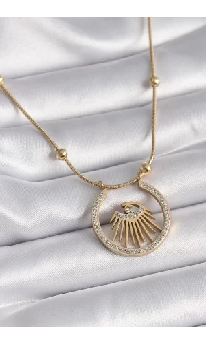 316L Çelik Gold Renk Zirkon Taşlı Göz Model Kadın Kolye