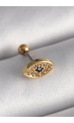 316L Çelik Gold Renk Zirkon Taşlı Göz Tragus Piercing