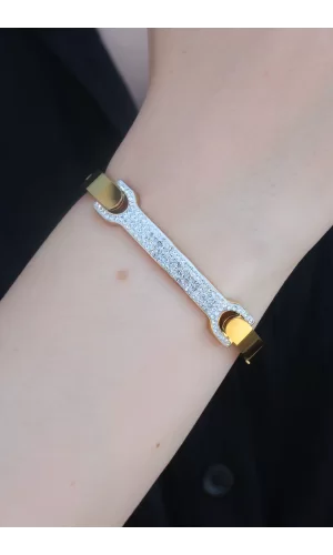 316L Çelik Gold Renk Zirkon Taşlı Kadın Kelepçe