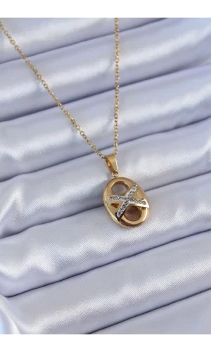 316L Çelik Gold Renk Zirkon Taşlı Kadın Kolye