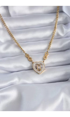 316L Çelik Gold Renk Zirkon Taşlı Kalp Model Sonsuzluk Detay Kadın Kolye
