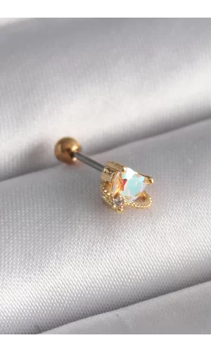 316L Çelik Gold Renk Zirkon Taşlı Kalp Tragus Piercing