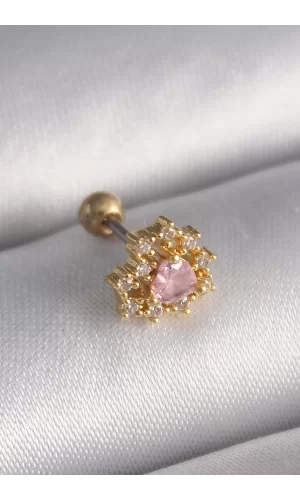 316L Çelik Gold Renk Zirkon Taşlı Kalp Tragus Piercing