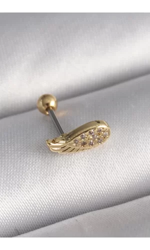 316L Çelik Gold Renk Zirkon Taşlı Kanat Tragus Piercing