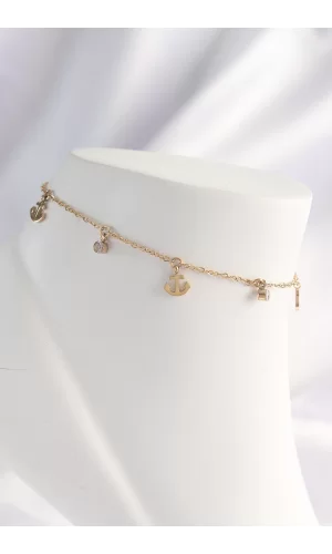 316L Çelik Gold Renk Zirkon Taşlı Minimal Çapa Tasarımlı Halhal