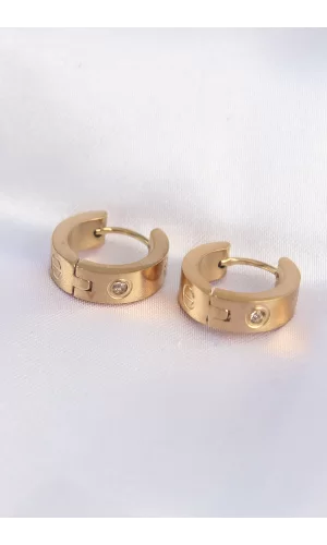316L Çelik Gold Renk Zirkon Taşlı Minimal Model Halka Küpe