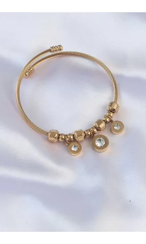 316L Çelik Gold Renk Zirkon Taşlı Model Charm Bileklik