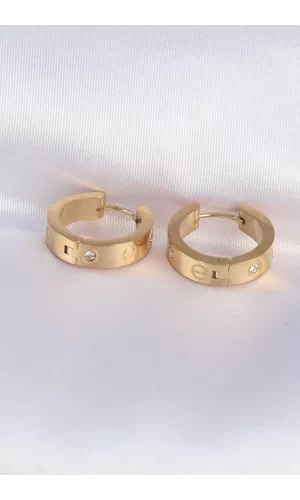 316L Çelik Gold Renk Zirkon Taşlı Model Halka Küpe