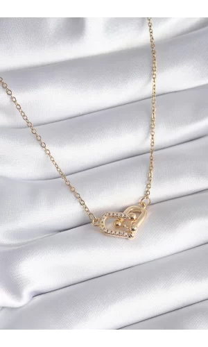 316L Çelik Gold Renk Zirkon Taşlı Model Kadın Kolye