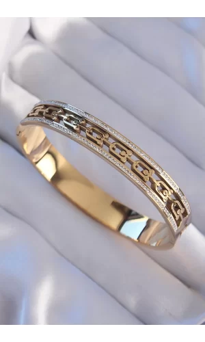 316L Çelik Gold Renk Zirkon Taşlı Model Kelepçe
