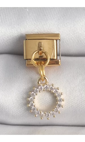316L Çelik Gold Renk Zirkon Taşlı Sallantı Güneş Model Nomination Charm