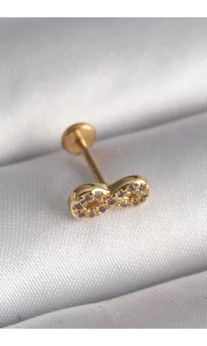 316L Çelik Gold Renk Zirkon Taşlı Sonsuzluk Model Tragus Piercing