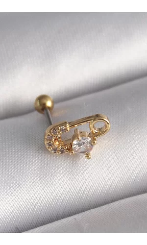 316L Çelik Gold Renk Zirkon Taşlı Toplu İğne Tragus Piercing