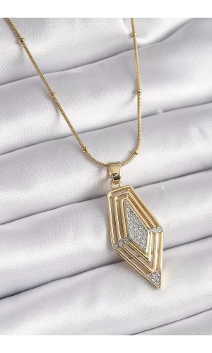316L Çelik Gold Renk Zirkon Taşlı Vintage Model Kadın Kolye