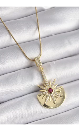 316L Çelik Gold Renk Zirkon Taşlı Yıldız Model Kadın Kolye