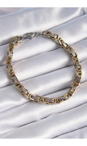 316L Çelik Gümüş Gold Renk Kral Zincir Model Erkek Bileklik