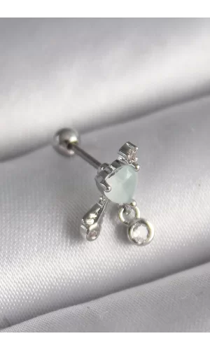 316L Çelik Gümüş Renk Beyaz Minelik Kalp Sallantı Zirkon Taş Detay Tragus Piercing