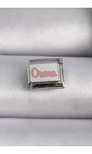 316L Çelik Gümüş Renk Beyaz Pembe Ouma İşlemeli Nomination Charm