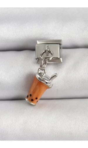 316L Çelik Gümüş Renk Bubble Tea Model Nomination Charm