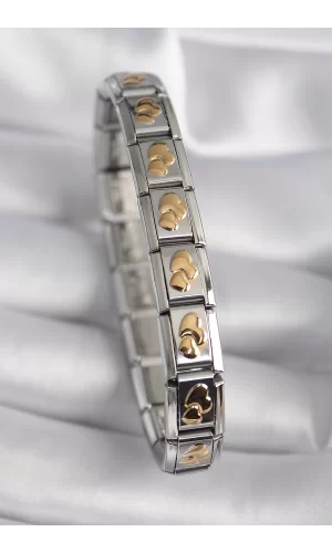 316L Çelik Gümüş Renk Gold Kalp İşleme Nomination Model Kadın Bileklik