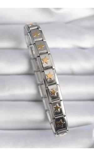 316L Çelik Gümüş Renk Gold Yıldız İşleme Nomination Charm Bileklik