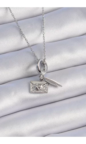 316L Çelik Gümüş Renk Kalp Detay Mektup Figür Charm Model Kadın Kolye