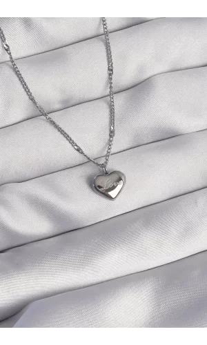 316L Çelik Gümüş Renk Kalp Model Love Kolye