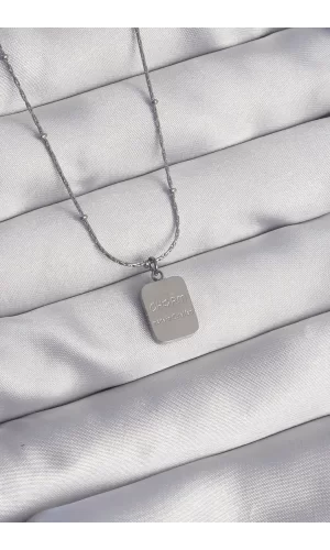 316L Çelik Gümüş Renk Kare Charm Model Kolye