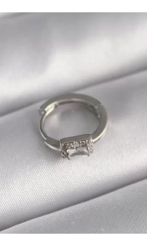 316L Çelik Gümüş Renk Kare Zirkon Taşlı Tragus Piercing