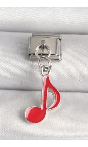 316L Çelik Gümüş Renk Kırmızı Müzik Nota Model Nomination Charm