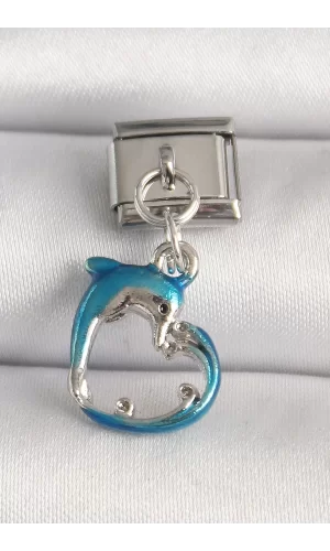 316L Çelik Gümüş Renk Mavi Yunus Model Nomination Charm