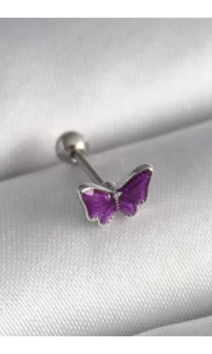 316L Çelik Gümüş Renk Mor Kelebek Model Tragus Piercing