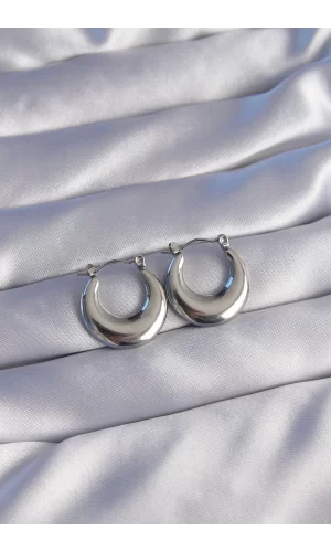 316L Çelik Gümüş Renk Oval Ayna Model Küpe