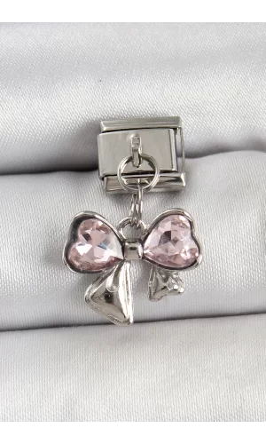 316L Çelik Gümüş Renk Pembe Fiyonk Model Nomination Charm