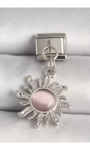 316L Çelik Gümüş Renk Pembe Mineli Güneş Model Nomination Charm