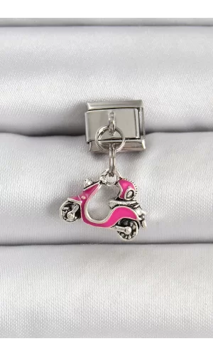 316L Çelik Gümüş Renk Pembe Scooter Model Nomination Charm