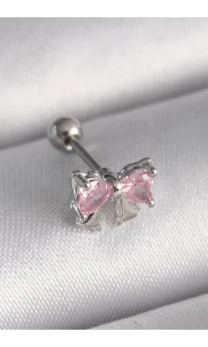 316L Çelik Gümüş Renk Pembe Zirkon Taşlı Fiyonk Tragus Piercing