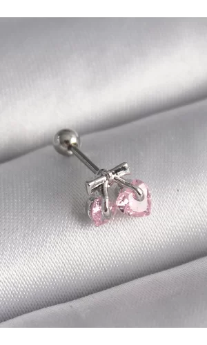 316L Çelik Gümüş Renk Pembe Zirkon Taşlı Kalp Tragus Piercing