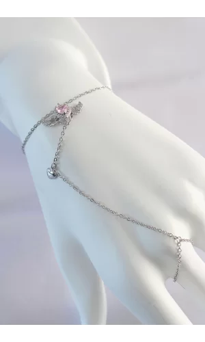 316L Çelik Gümüş Renk Pembe Zirkon Taşlı Kanatlı Kalp Model Şahmeran