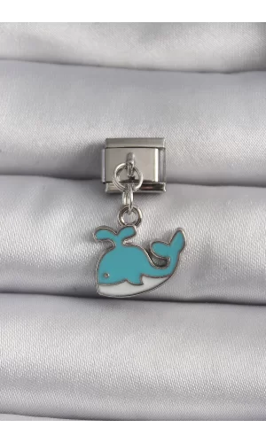 316L Çelik Gümüş Renk Sallantı Mavi Balina Model Nomination Charm