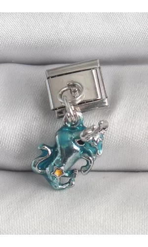 316L Çelik Gümüş Renk Sallantı Mavi Boğa Model Nomination Charm